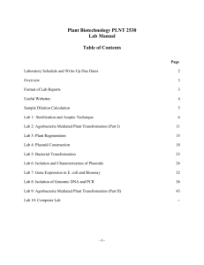 Plant Biotechnology PLNT 2530 Lab Manual Table of Contents