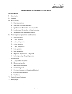Pharmacology of the Autonomic Nervous System Lecture Outline I
