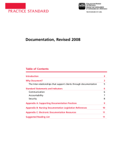 Documentation, Revised 2008 - College of Nurses of Ontario