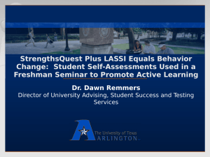 StrengthsQuest Plus LASSI Equals Behavior Change: Student Self