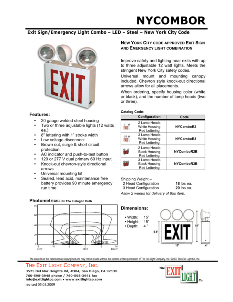 Spec Sheet The Exit Light Co 