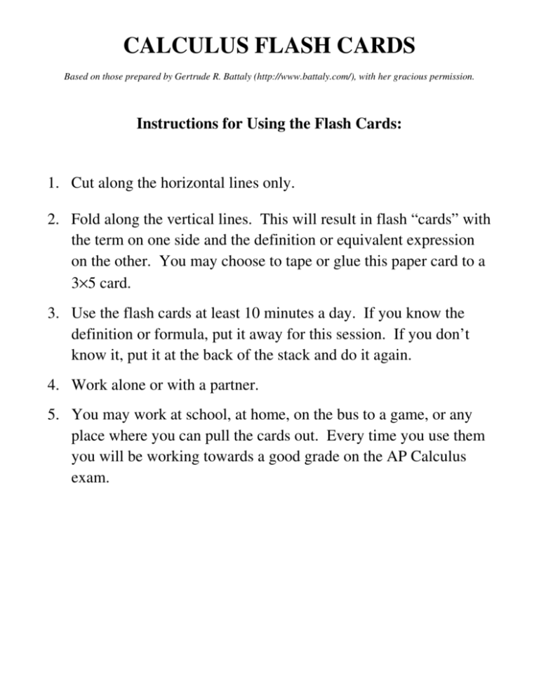 Calculus Flash Cards