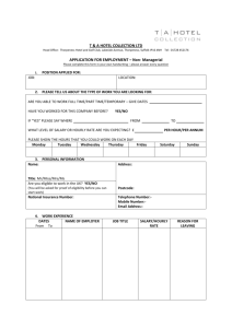 T & A HOTEL COLLECTION LTD APPLICATION FOR EMPLOYMENT