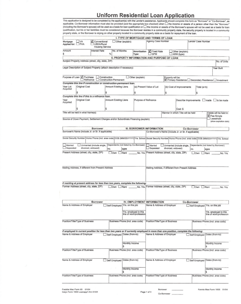Uni Form Residential Loan Ae P Li Ca T Io N