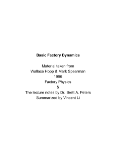 Basic Factory Dynamics Material taken from Wallace Hopp & Mark