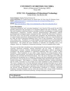 UNIVERSITY OF BRITISH COLUMBIA ETEC 511: Foundations of