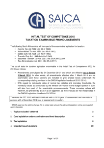 SAICA ITC 2015 Taxation Examinable Pronouncements