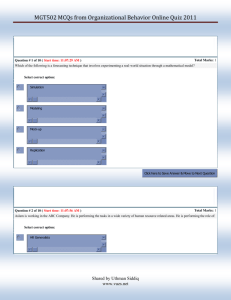 MGT502 MCQs from Organizational Behavior Online Quiz 2011