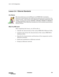 Lesson 2-4: Ethernet Standards