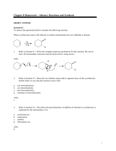 Chapter 8 Homework—Alkenes: Reactions and Synthesis