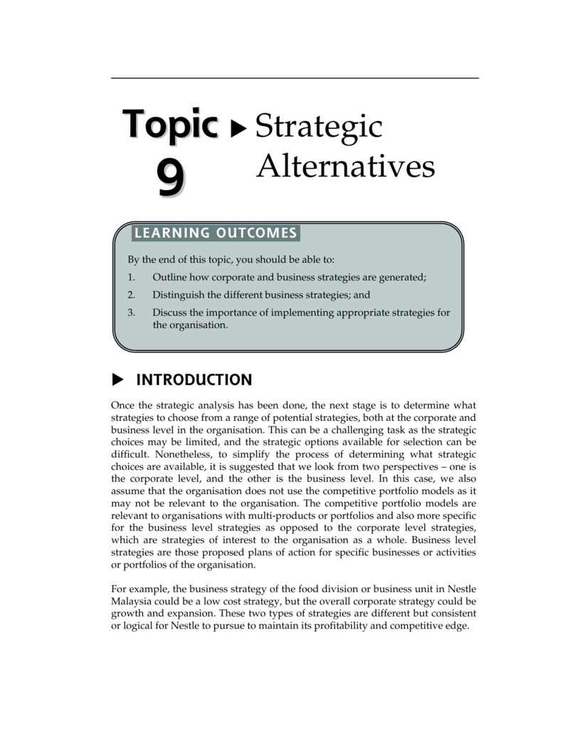 Generating Strategic Alternatives