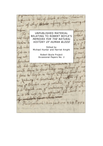 Unpublished Material relating to Robert Boyle's 'Memoirs for the