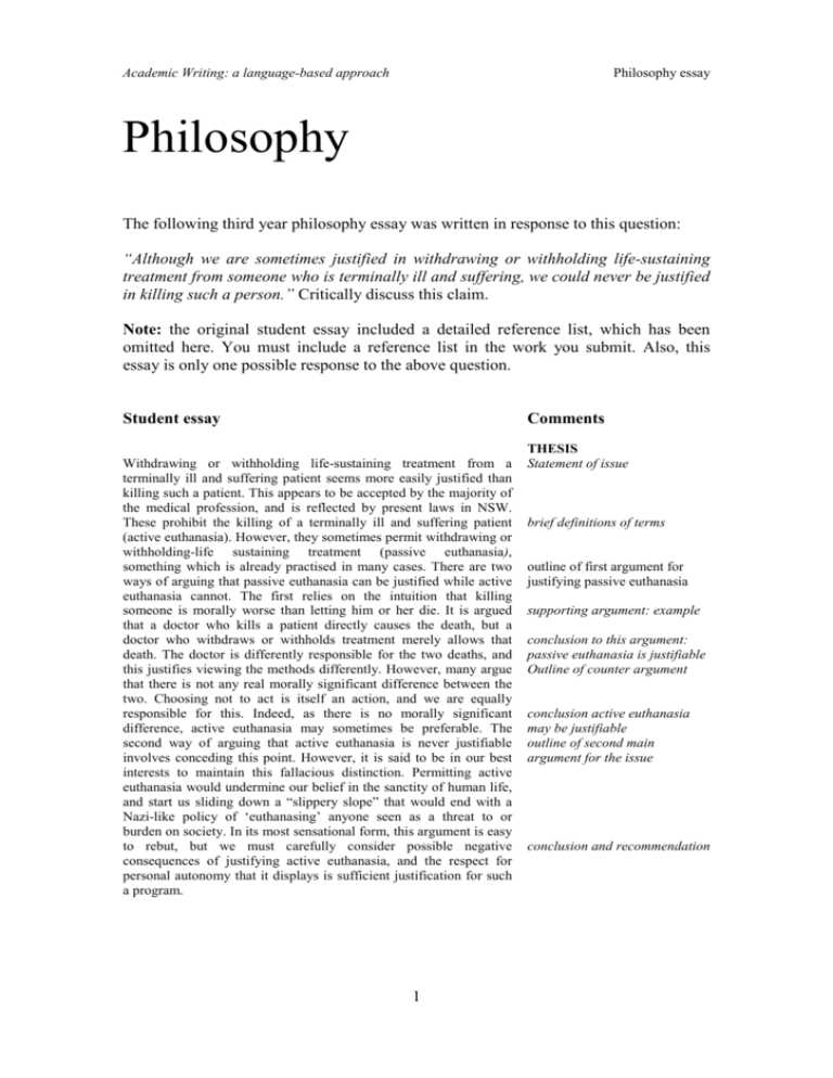 philosophy in life sample essay
