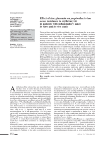 Effect of zinc gluconate on propionibacterium acnes resistance to