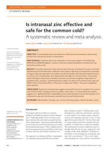 Is intranasal zinc effective and safe for the common cold? A