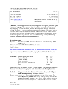 1 VTN 1130 (6246) BEGINNING VIETNAMESE 1 Prof. Andrea Pham