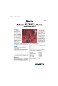 Watts Series 3000 Dielectric Pipe Fittings, Unions, Bolt Insulators