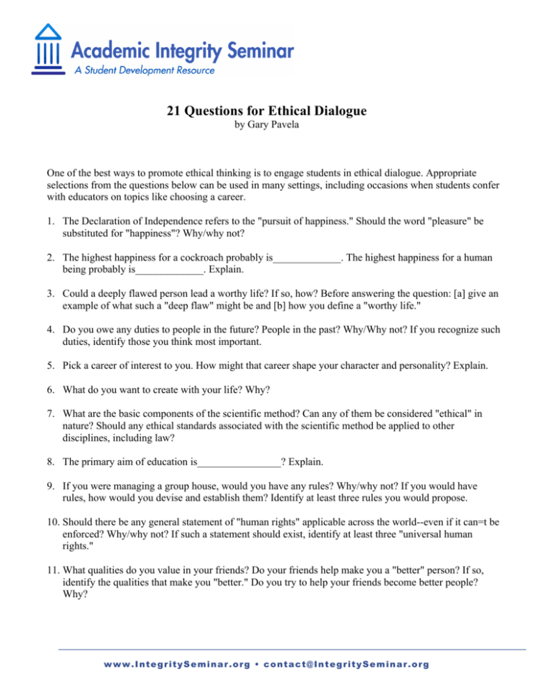 ethical questions for an essay