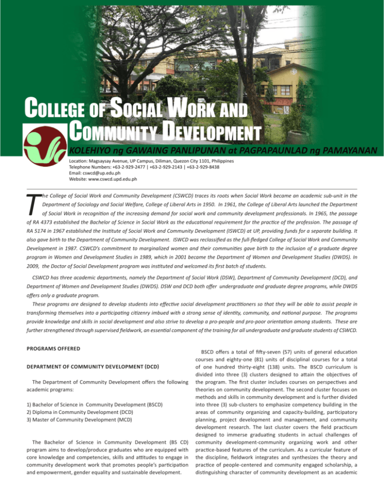 college of social work and community development