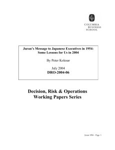 Decision, Risk & Operations Working Papers Series Juran's