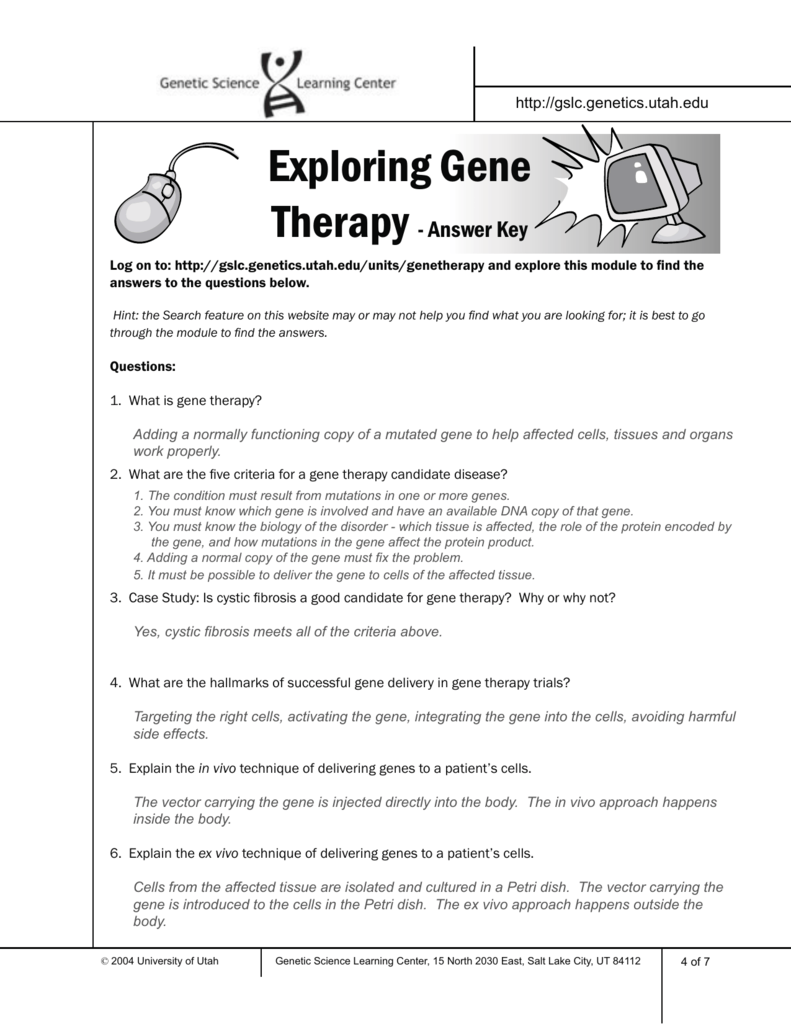 Exploring Gene Therapy Answers Inside Genetics Worksheet Middle School