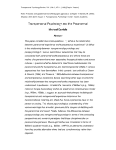 Transpersonal Psychology and the Paranormal