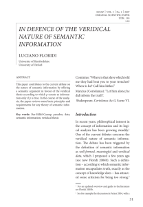 IN DEFENCE OF THE VERIDICAL NATURE OF SEMANTIC