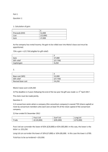 Part 1 Question 1: 1. Calculation of gain: £ Proceeds (MV) 52,000