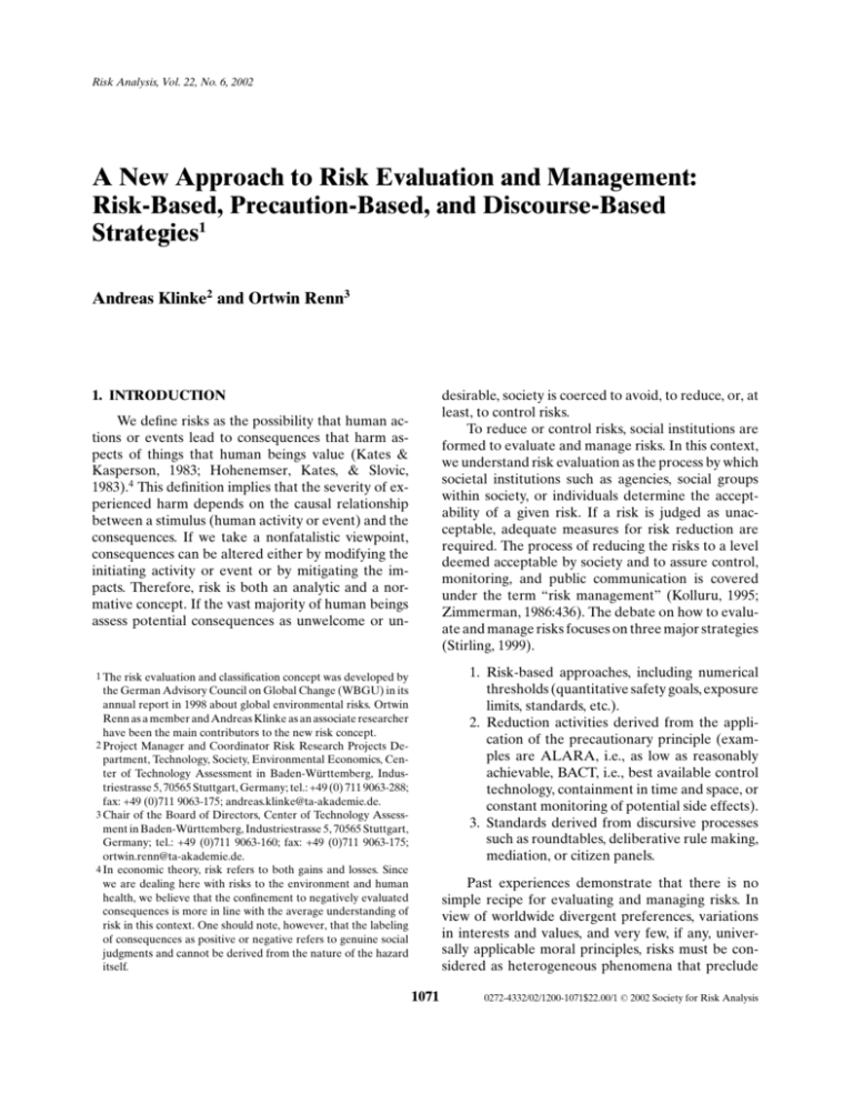 A New Approach To Risk Evaluation And Management Risk