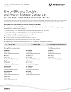 Energy Efficiency Specialist and Account Manager Contact List