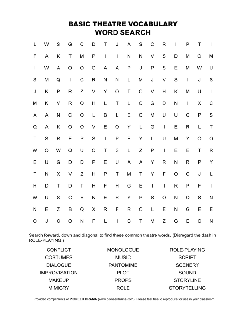 Word Search Basic Theatre Vocabulary