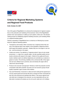 Criteria for Regional Marketing Systems and Regional Food Products