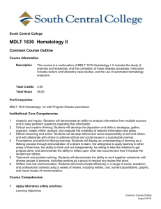 MDLT 1830 Hematology II - South Central College eCatalog