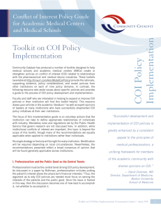 Toolkit on Conflict of Interest Policy Implementation This toolkit