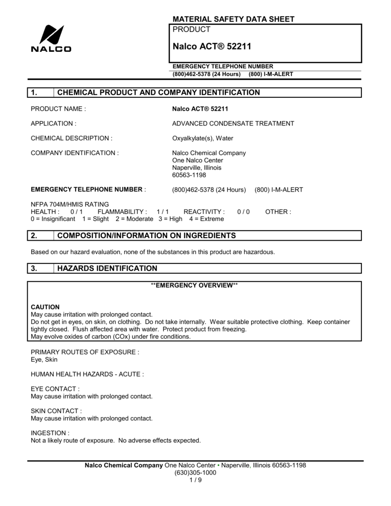 Nalco Act 52211 (Advanced Condensate Treatment)