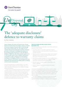 The 'adequate disclosure' defence to warranty claims