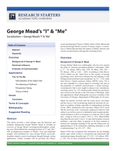 SOCI Reading 3, George Mead's "I" & "Me"