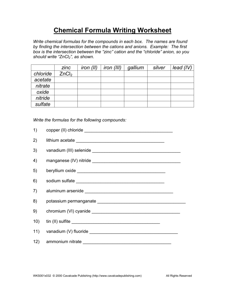 Chemical Formula Writing Worksheet Pertaining To  Chemical Formula Writing Worksheet