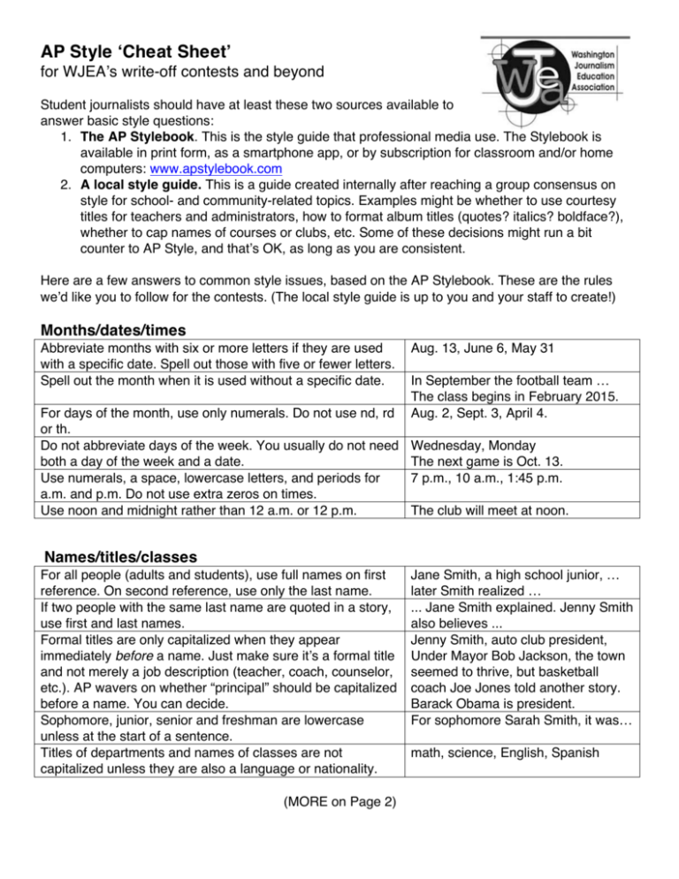 AP Style 'Cheat Sheet'