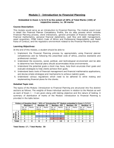 Module I - Introduction to Financial Planning