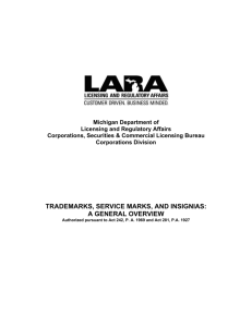 TRADEMARKS, SERVICE MARKS, AND INSIGNIAS: A GENERAL