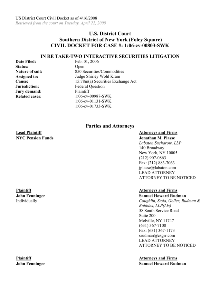 3 U S District Court Civil Docket 04 16 2008