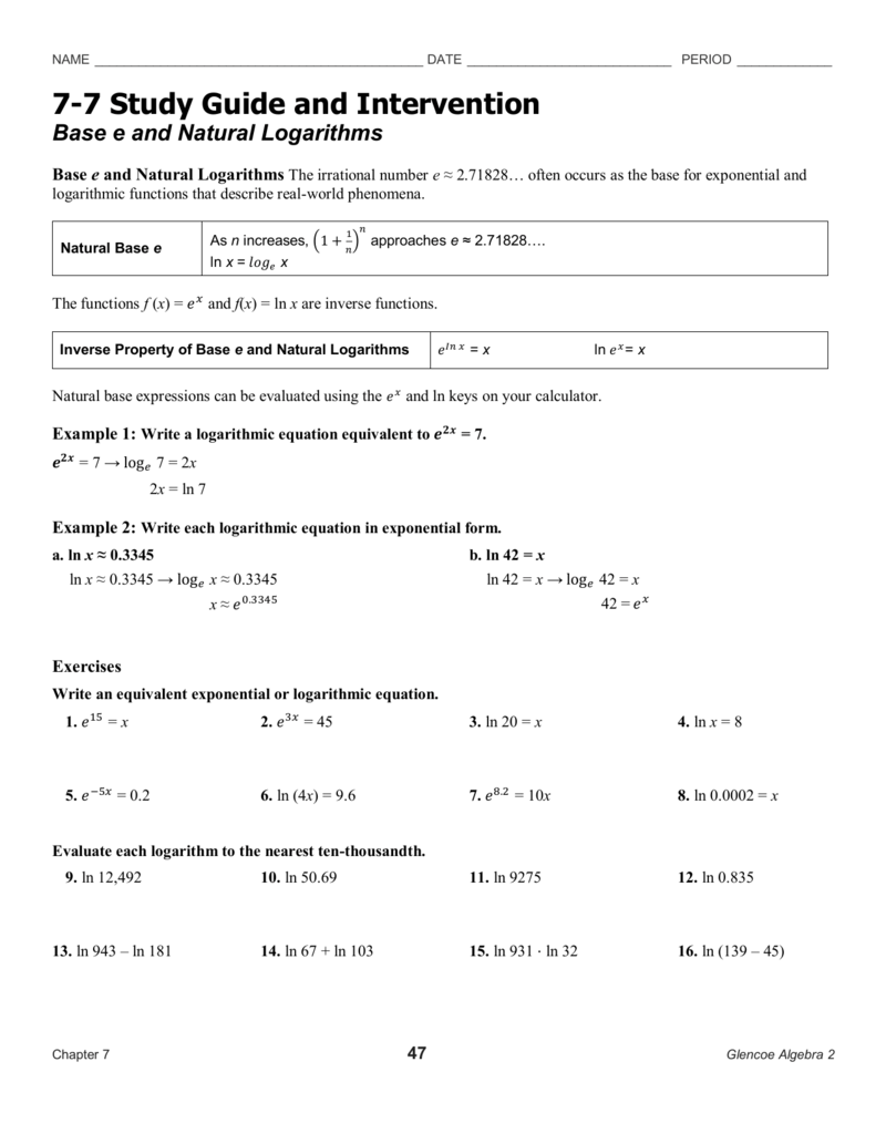 7 5 Study Guide And Intervention Properties Of Logarithms Answers 7 5 Study Guide And Intervention Properties Of Logarithms Answers