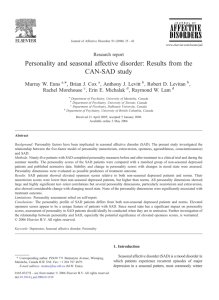 Personality and seasonal affective disorder: Results from the CAN