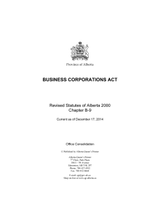 business corporations act - Alberta Queen's Printer