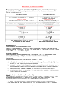 1 Calculation of concentration of a solution The study material