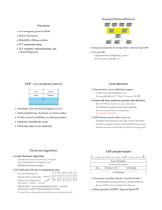 Overview Transport Protocol Review UDP – user datagram protocol