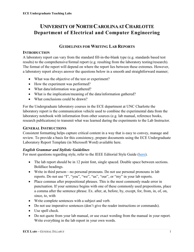 Guidelines for Writing Lab Reports Inside Engineering Lab Report Template