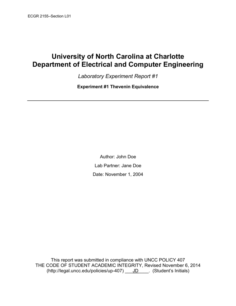 Example Lab Report Electrical and Computer Engineering at UNC