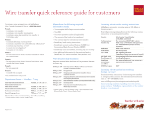 Wire transfer quick reference guide for customers